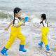 Zailu children's waterproof pants suspenders one-piece waders play water pants kindergarten sand water suit children's sea jumpsuit children's pink large pockets - lightweight style 40 size 24 inner length 15cm