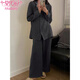 Modal Korean version ins high-end cotton pajamas for women in spring and autumn solid color long sleeve trousers casual loose home clothing set #JDX-9209T model 2XL [131-150]Jin[Jin equals 0.5 kg]