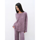 Fu Zhien Half-cooked Winter Dingshe Cashmere Brushed Comfortable Loose Round Neck Sweater Straight Pants Knitted Suit 2024 Iris Color-Top S