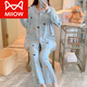 猫人（MiiOW）品牌睡衣女春夏款纯棉长袖新款韩范秋冬季风女士纯色薄家居服套装 ks长 袖套装女：x竹绿9902 XL 110-130斤