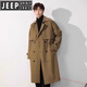 JEEP SPIRIT mid-length windbreaker jacket for boys spring and autumn new Japanese khaki British style men's knee-length coat 0595 military green loose version - belt style M