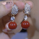 
Wen Yufei Golden Diamond Leaf Pearl Earrings 2025 New Niche Design Ear Button Temperament Silver Pin Earrings 695# Coffee Color