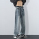 MAYBEYOND Jeans Men Summer Loose Casual Straight Pants Trendy American Pants Men MA73 Retro Blue 2XL