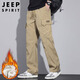 JEEP SPIRIT Jeep Overalls Men's Pants Men's Autumn and Winter Casual Pants Men's Multi-Pocket Men's Pants Khaki Velvet XL