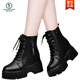 Woodpecker versatile leather Martin boots for women with high height inside women's shoes for small thick sole single plus fleece short boots black [comfortable single] 38