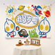 Pure tone baby happy first birthday background cloth cute cartoon children's party decoration ins internet celebrity background wall hanging cloth happy bear 1 year old width 1*height 0.7m collect and receive installation package