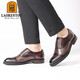 Old Man Summer Business Lederschuhe echte Leder-Oxford-Schuhe Drei-Gelenk-formelle Verschleiß Herrenschuhe Hochzeitsbräutigam-Schuhe Männer LRT12590 Brown 40