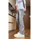 Mode Handy Jeans -Männer Frühling und Sommer Trendy Vibe gerade Flash Hosen American High Street Thin Freizeithose G841 Zementgrau 2xl