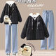 Fhhuabd Winter Frauenkleidung volle Set kleiner süßer Plüsch-verdickter Beutel für weibliche Studenten koreanische louse Brotplüschschwarze Hose 1396# S Empfohlen 80-95jin [Jin gleich 0,5 kg]