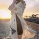 DK seaside sun protection clothing beach cardigan swimsuit shawl blouse hot spring mesh jacket blouse outer wear white