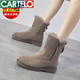 卡帝乐鳄鱼（CARTELO）品牌高级感真皮羊皮毛一体雪地靴女款新款冬季厚底加绒加厚雪地棉 卡其色 35