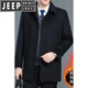 JEEP SPIRIT春秋羊毛呢子大衣中老年男士加厚翻领外套保暖大码扣子款夹克 黑色中长款【加绒】 185/96A 155-175斤