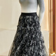 MissHine 2024 Neues Winter chinesisches Design gedruckter Rock Gaze Mesh Leichter Schlanker Rock Frauen 3524 Aprikosen schwarz m