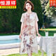 恒源祥气质妈妈夏装短袖雪纺连衣裙中年女装洋气国风薄款短袖裙子新中式 黑白 XL 90-105斤