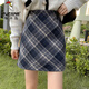 Woodpecker 2024 new autumn and winter woolen skirt college style retro high-waisted plaid skirt plaid hip-covering A-line skirt temperament brown elastic waist / inner trousers L recommended 105-120 Jin Jin equals 0.5 kg