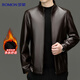 Luo Meng Leather Jacket Men's Autumn and Winter Middle-aged Velvet Thickened Stand-Collar Jacket Warm Leather Jacket Middle-aged and Elderly Men's Top