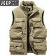 JEEP SPIRIT velvet thickened outdoor sports vest men's multi-pocket work vest fishing photography vest sleeveless jacket trendy 8877 khaki-plush style M suitable for weight 100-120Jin Jin is equal to about 0.5 kg