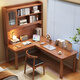 Fengyeqingqing Nordic solid wood corner desk computer desk bookshelf combination bedroom corner study table L-shaped office writing desk solid wood single table (walnut color) 1.6 meters