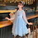 
Anneyol Snow White Skirt Frozen Girls Summer Dress Medium-Grand Children's Baby Spring and Autumn Puffy Gauze Skirt A841 Blue 110