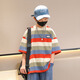 
I.KARNOW boy striped short-sleeved pure cotton t-shirt 2025 new children's summer half-sleeved street loose big children's summer top [two pieces more discount] 9895 stripes + 9905 white 170
