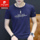Pierre Cardin T-Shirt Herren kurzärmelig 2024 New Herren Ice Silk Top Sommer T-Shirt reines Baumwoll halbärmelig T-Blut Hals Q655 Pink 2xl 140-155jin [Jin entspricht 0,5 kg]