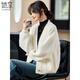 She enjoys autumn and winter knitted cardigan women's plush coat sweater cardigan V-neck thick knitted top T144Z3008