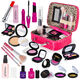 Kinder simuliertes Kosmetikspielzeug Mädchen verkleiden und spielen Haus Prinzessin Make-up Handheld Ledertasche Geschenkset Rose Ledertasche 13-teilige Set + Gold Stamping Geschenkbox