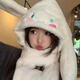 溪谷幽幽玉桂狗耳朵会动帽子女秋冬围巾手套一体保暖三件套可爱毛绒护耳帽 白色三件套一体【耳朵按会动】