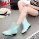 Pull back women's rain boots adult mid-calf rain boots waterproof shoes rubber shoes overshoes water boots HXL5Z3 spotted green 38