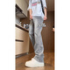 Mode Handy Jeans -Männer Frühling und Sommer Trendy Vibe gerade Flash Hosen American High Street Thin Freizeithose G841 Zementgrau 2xl