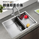 Kunlin Yila basket integrated 304 stainless steel sink basin, thickened and deepened single-change double-slot hand-made drain basket, 304 stainless steel sink, middle basin, outer size 380*260