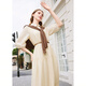 Betu women's spring new dress retro loose French waist slim dress 2402T84 apricot L