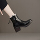
Asacho retro brown plus velvet thick heeled Martin boots for women in winter big cotton shoes thick snow boots high heel square toe short boots for women black 39