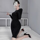 
YESEXING nightclub bent over transparent skirt women's skirt French shiny silk slim dress hip-wrapped short sleeve XL