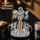 Depinte high-end light luxury Maotai cup spirits shot glass one-cup Chinese gold foil white wine cup set wine dispenser 10ml small tall cup transparent style set + cup holder (10 pots 10 cups