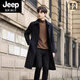 JEEP SPIRIT男士羊毛呢子大衣2025年冬季加绒双面毛呢中长款外套男 X908黑色 L 【111-120斤】