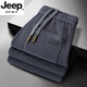 JEEP SPIRIT high-end sweatpants men's autumn and winter velvet thickened sports trousers middle-aged dad loose large size straight casual pants dark gray ((spring and autumn) M (weight 110-126)