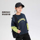 Zuoxi Boys T-shirt Long Sleeve Fake Two-piece Spring and Autumn Top 2025 New Children's Cotton Sweatshirt Navy 160