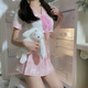 2024新款性感免脱床上战袍校园jk制服诱惑大码睡衣服套装 蓝纱套装+9756灰+黑条纹袜 S(建议85-100斤)