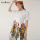 
Answer to the mystery retro printed dress 2024 summer new lapel strap waist-hugging mid-length skirt short sleeves 246ML7027 bright white L