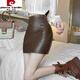 Pierre Cardin brown short hip-hugging skirt dark brown leather skirt 2025 new high-waisted royal sister tight-fitting skirt pu leather skirt brown anti-exposure lining M soft leather