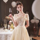 Li Baixin champagne color art exam evening dress new small birthday party temperament light luxury niche high-end host skirt champagne color long L recommended 100-110Jin Jin equals 0.5 kg