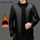 Luo Meng Leather Jacket Men's Autumn and Winter Middle-aged Velvet Thickened Stand-Collar Jacket Warm Leather Jacket Middle-aged and Elderly Men's Top