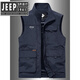 JEEP SPIRIT吉普精神2025春秋马甲男多口袋中老年摄影背心休闲钓鱼工装马夹男 灰色 2XL