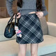 JIOESC Plaid Skirt Slightly Fat MM Short Skirt Autumn and Winter Retro Versatile Women's High Waist A-Line Plaid Hip Skirt Pear Shape Body Blue Gray Plaid Skirt M Recommended weight is about 95-110 Jin Jin is equal to 0.5 kg