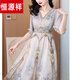 
Hengyuanxiang Temperament Chinese Style Silk Dress Summer New Printed Mulberry Silk Dress Women's Long Skirt V-neck Short Sleeve Picture Color 3888 L L-100-115Jin [Jin equals 0.5 kg] Suggestions