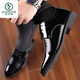 
Woodpecker Real Soft Leather Suit Men's Leather Shoes Men's Flat Groom Gloss Glossy Official Wedding Shoes Young Pointed Toe Boys Casual Wedding Shoes Spring and Autumn 9903 Glossy Black 39