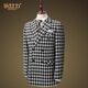 
RESHILY wool suit men's jacket trendy double-breasted black and white plaid suit fashionable casual and long single western thick style, rough black and white plaid single suit 180/XL/52 (weight 135-150Jin [Jin equals 0.5 kg])