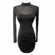 El temperamento de Lanni Shifei y el club nocturno de celebridades Feel Firl Hot Girl Perspective Perspective Mesh Spiling Manga larga Falda corta Vestido de cadera apretada para mujeres Negro M
