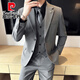 Pierre Cardin Suit Suit Men's Business Professional Formal Wear Groom Wedding Dress Men's Casual Slim Knitted Suit Jacket Fashion Medium Gray (Suit + Pants) 6XL